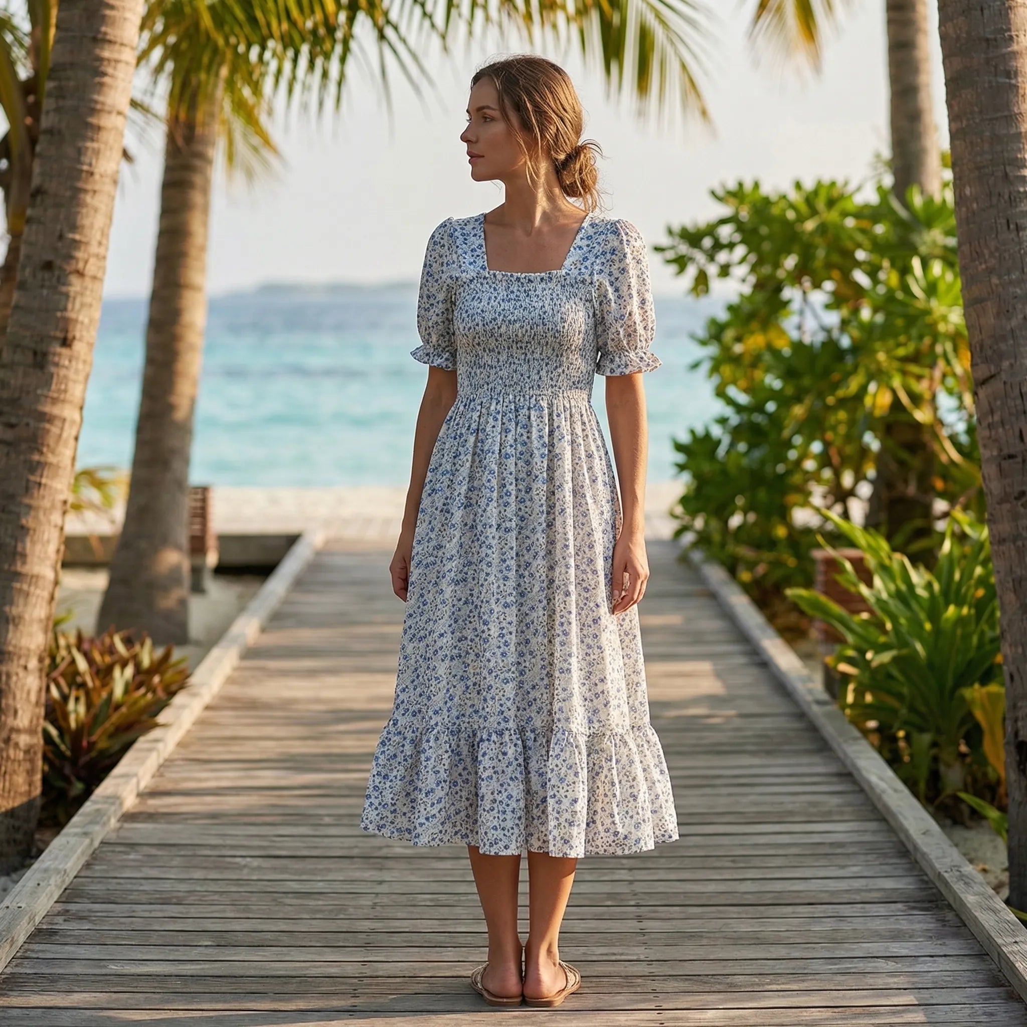 Nordspur | Florielle Floral Print Pleated Midi Dress