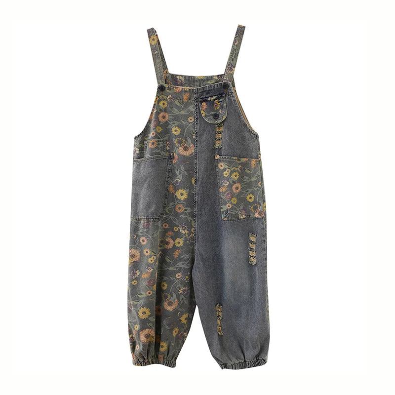 Nordspur | Florovelle Floral Print Denim Dungaree Jumpsuit