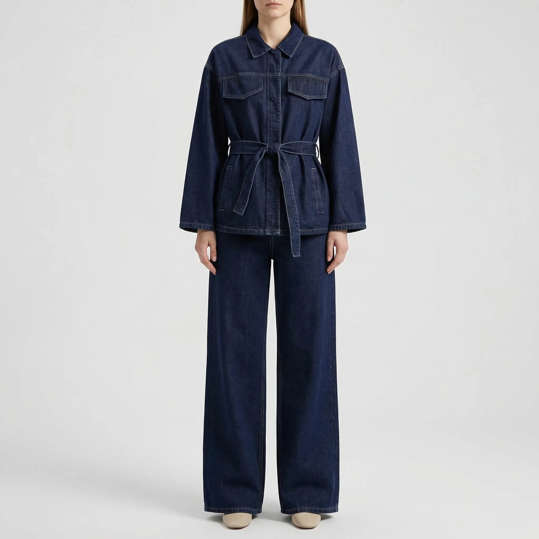 Nordspur | Jacsetta Two-Piece Belted Denim Jacket And Trouser Set