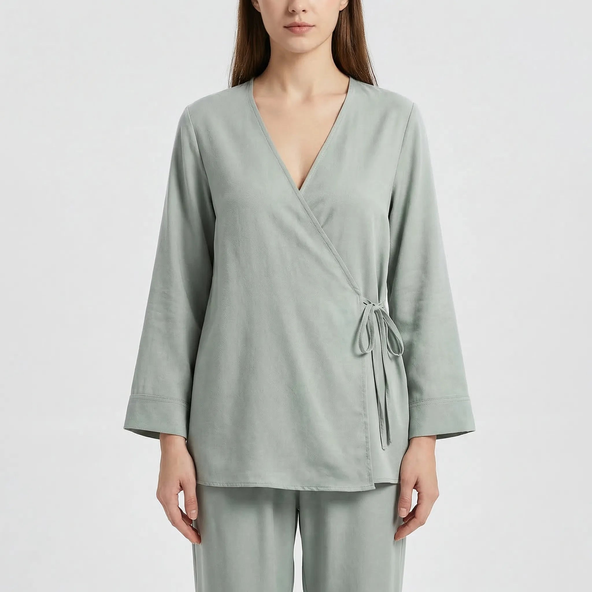 Nordspur | Kimonelle Kimono-Style Loose Lace-Up Top And Wide-Leg Trouser Set