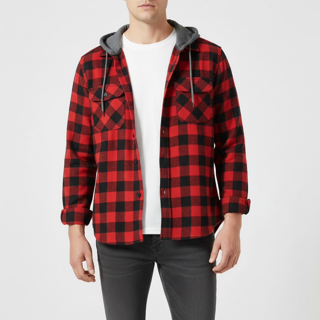 Nordspur | Long Sleeve Hooded Flannel Shirt