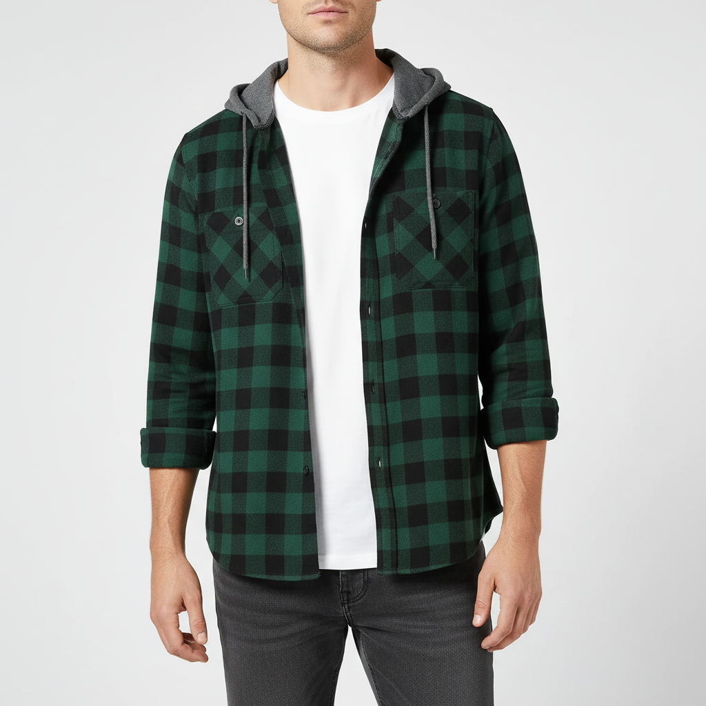 Nordspur | Long Sleeve Hooded Flannel Shirt