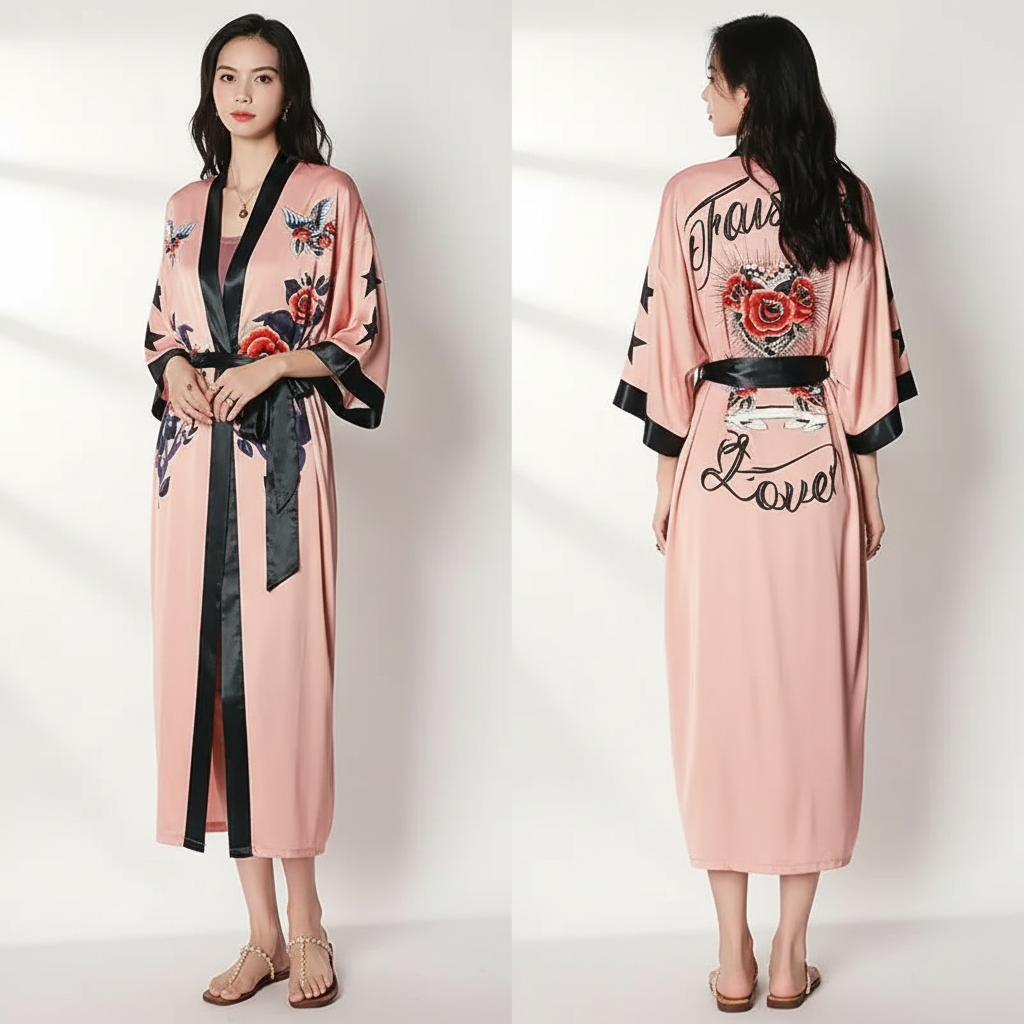 Nordspur | Lunafleur Long Floral Kimono Robe