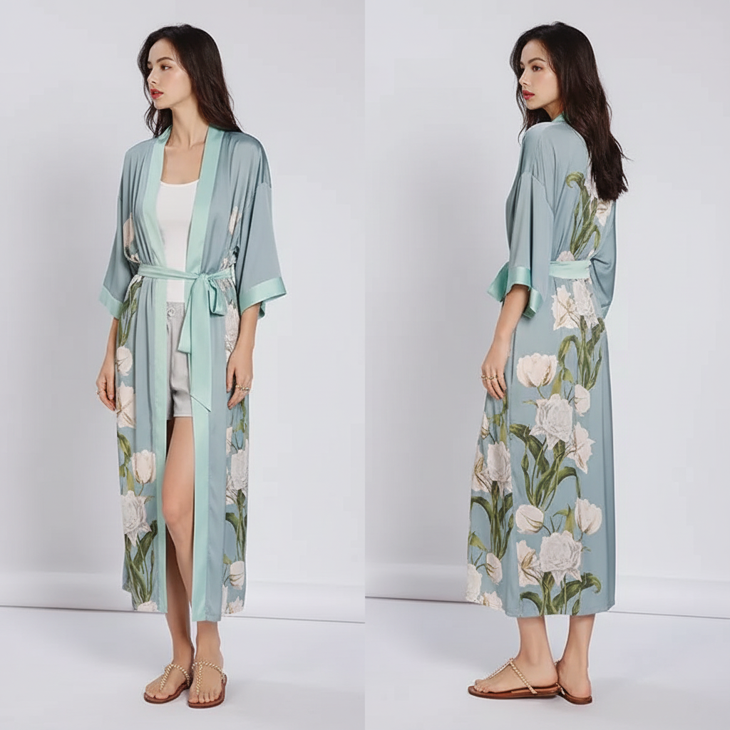 Nordspur | Lunafleur Long Floral Kimono Robe