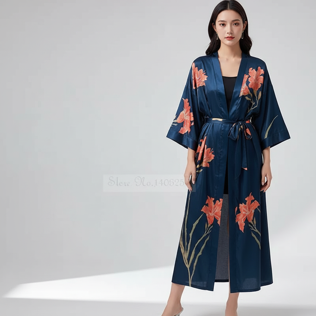 Nordspur | Lunafleur Long Floral Kimono Robe