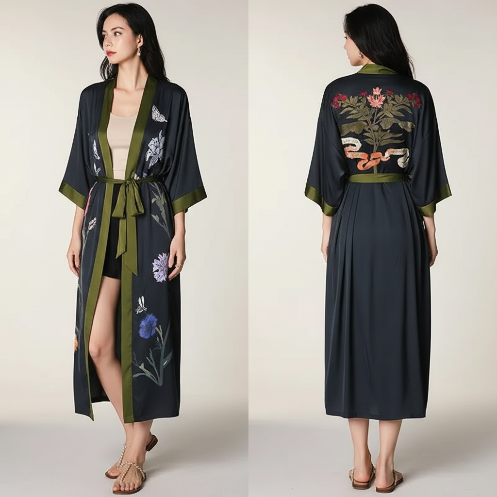 Nordspur | Lunafleur Long Floral Kimono Robe