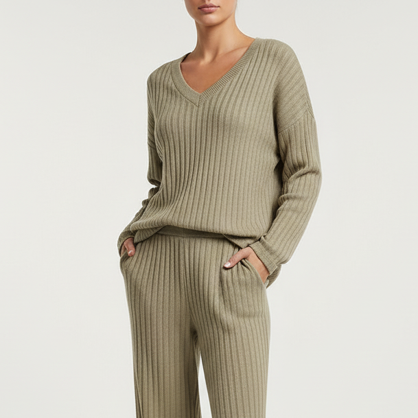 Nordspur | Lunavell Ribbed V Neck Lounge Set