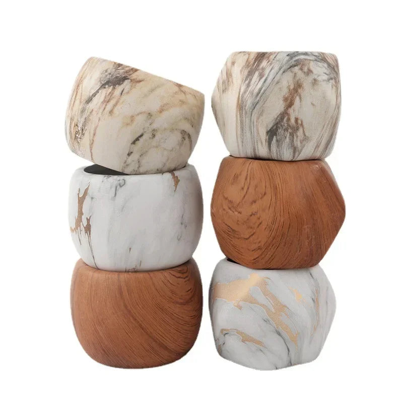 Nordspur | Marblique Marble And Wood-Effect Decorative Plant Pot