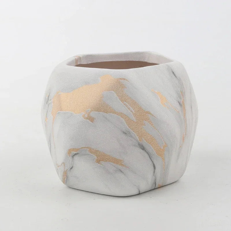 Nordspur | Marblique Marble And Wood-Effect Decorative Plant Pot