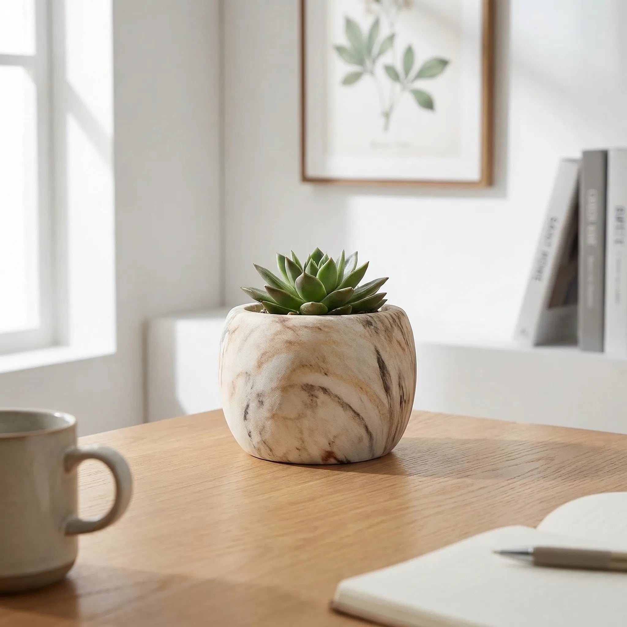Nordspur | Marblique Marble And Wood-Effect Decorative Plant Pot