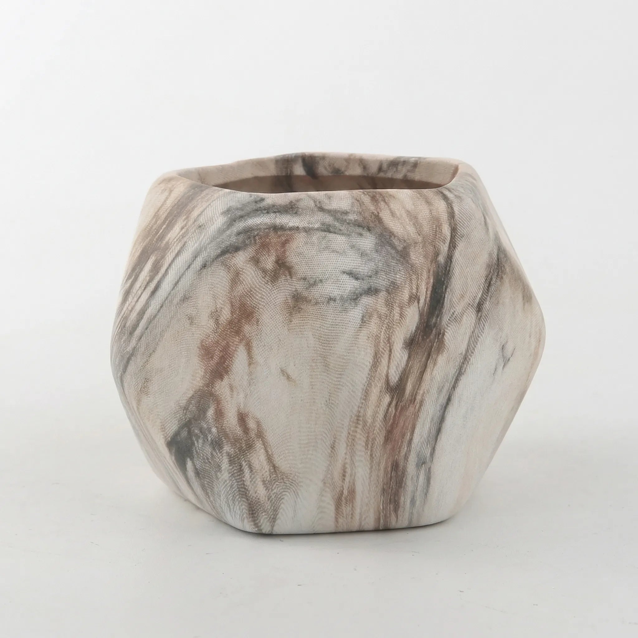 Nordspur | Marblique Marble And Wood-Effect Decorative Plant Pot