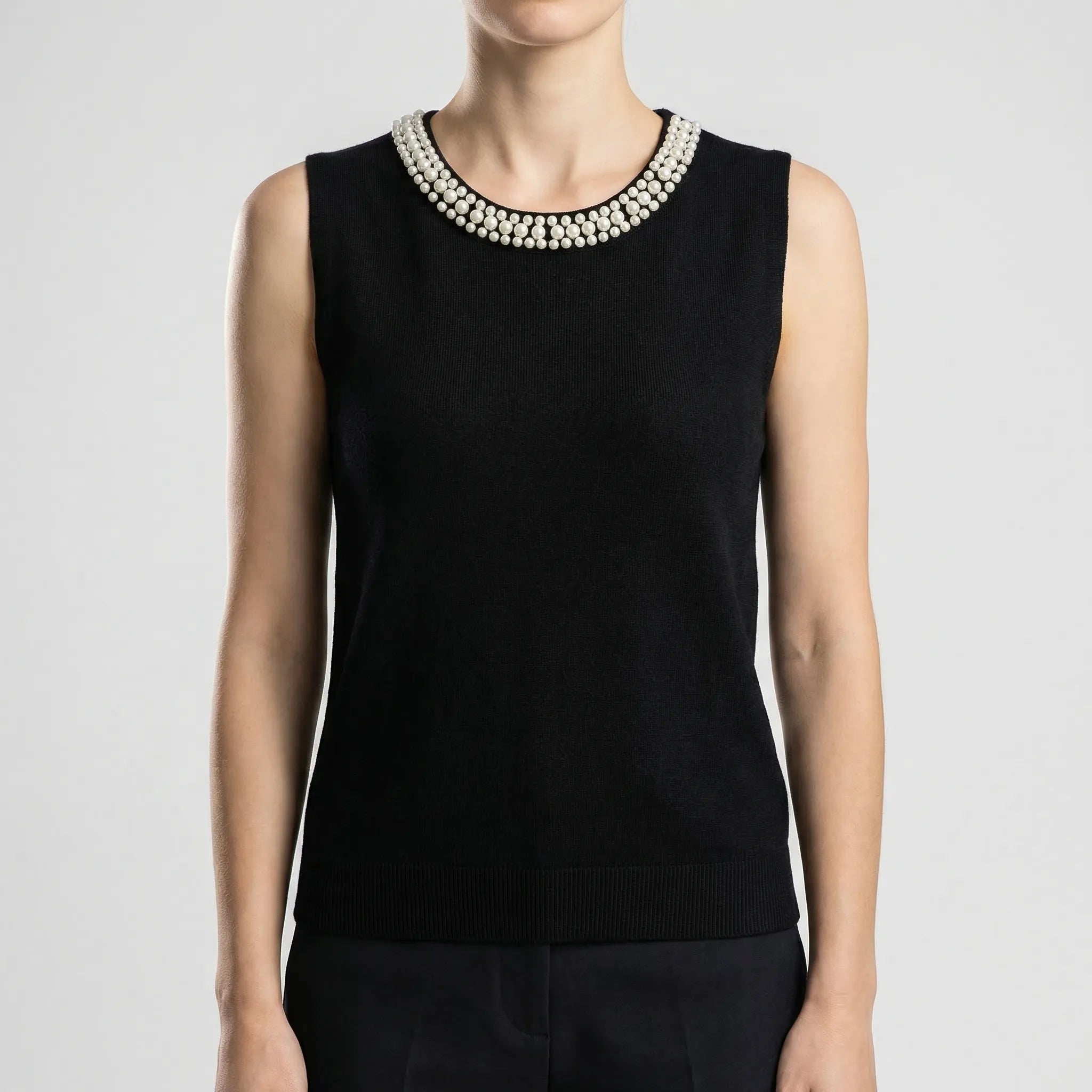 Nordspur | Pearlette Sleeveless Knitted Vest With Pearl Trim
