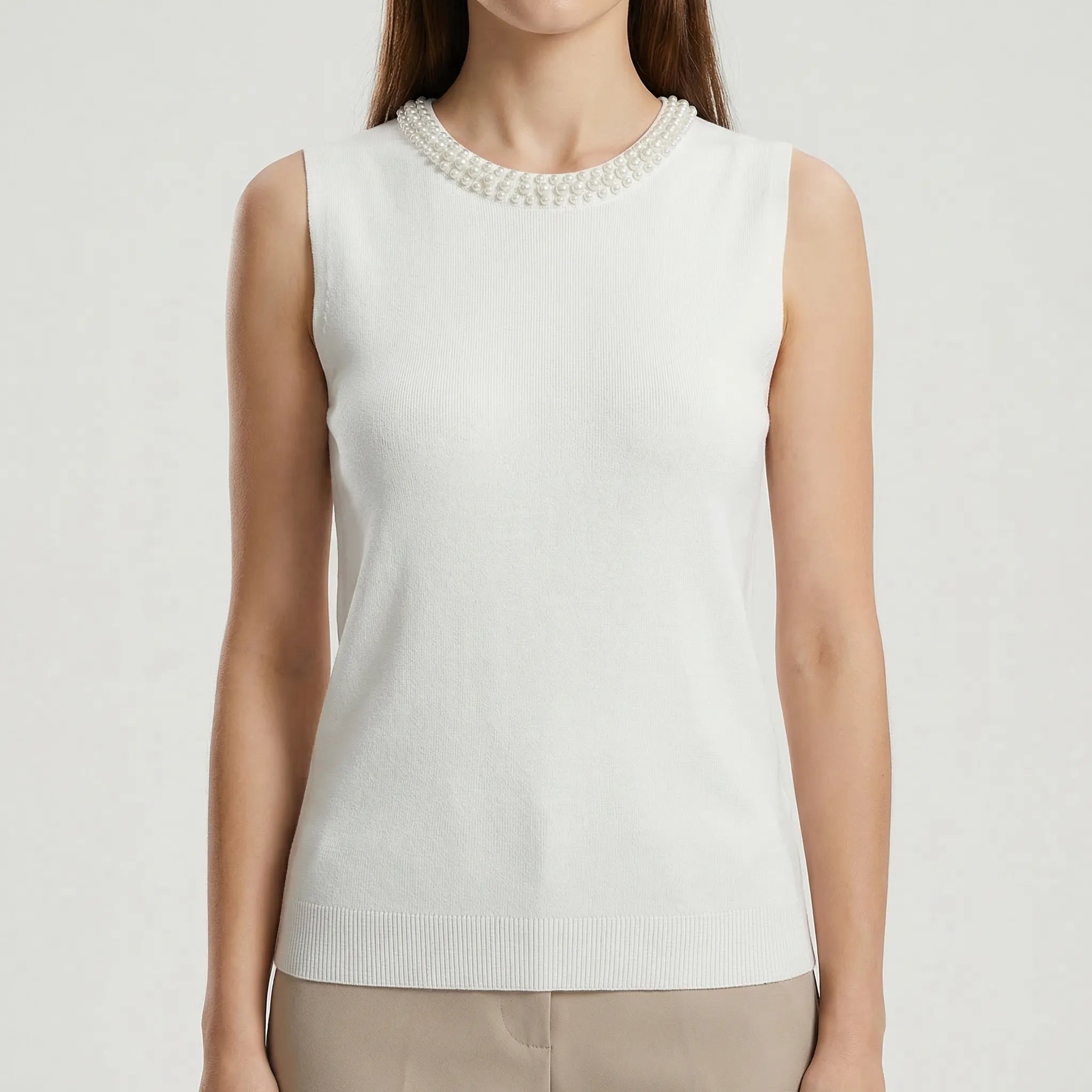 Nordspur | Pearlette Sleeveless Knitted Vest With Pearl Trim