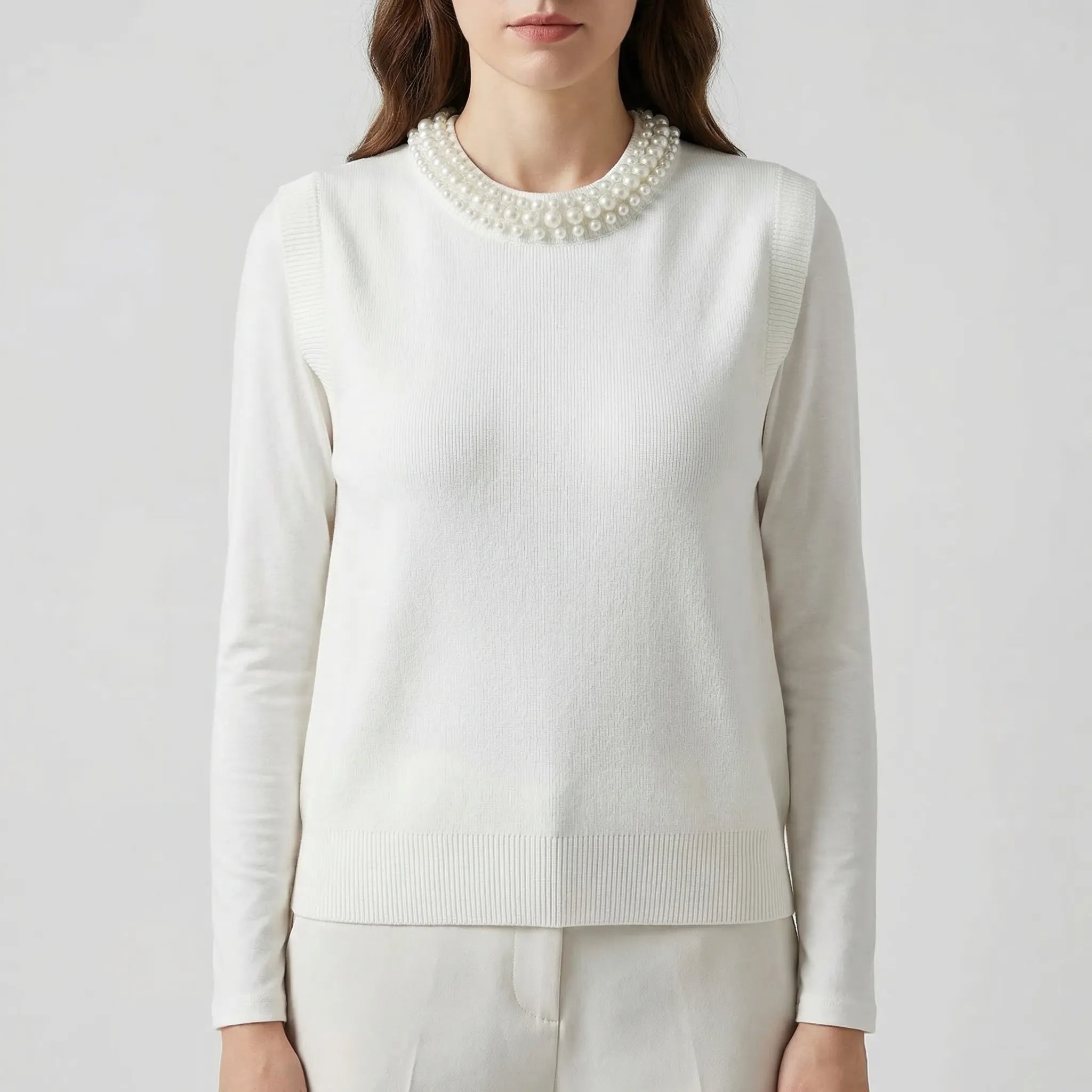Nordspur | Pearlette Sleeveless Knitted Vest With Pearl Trim