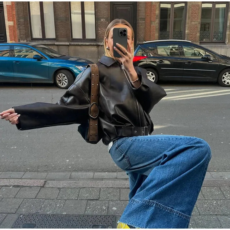 Nordspur | Retroflyn Oversized Vintage Bomber Jacket With Belt