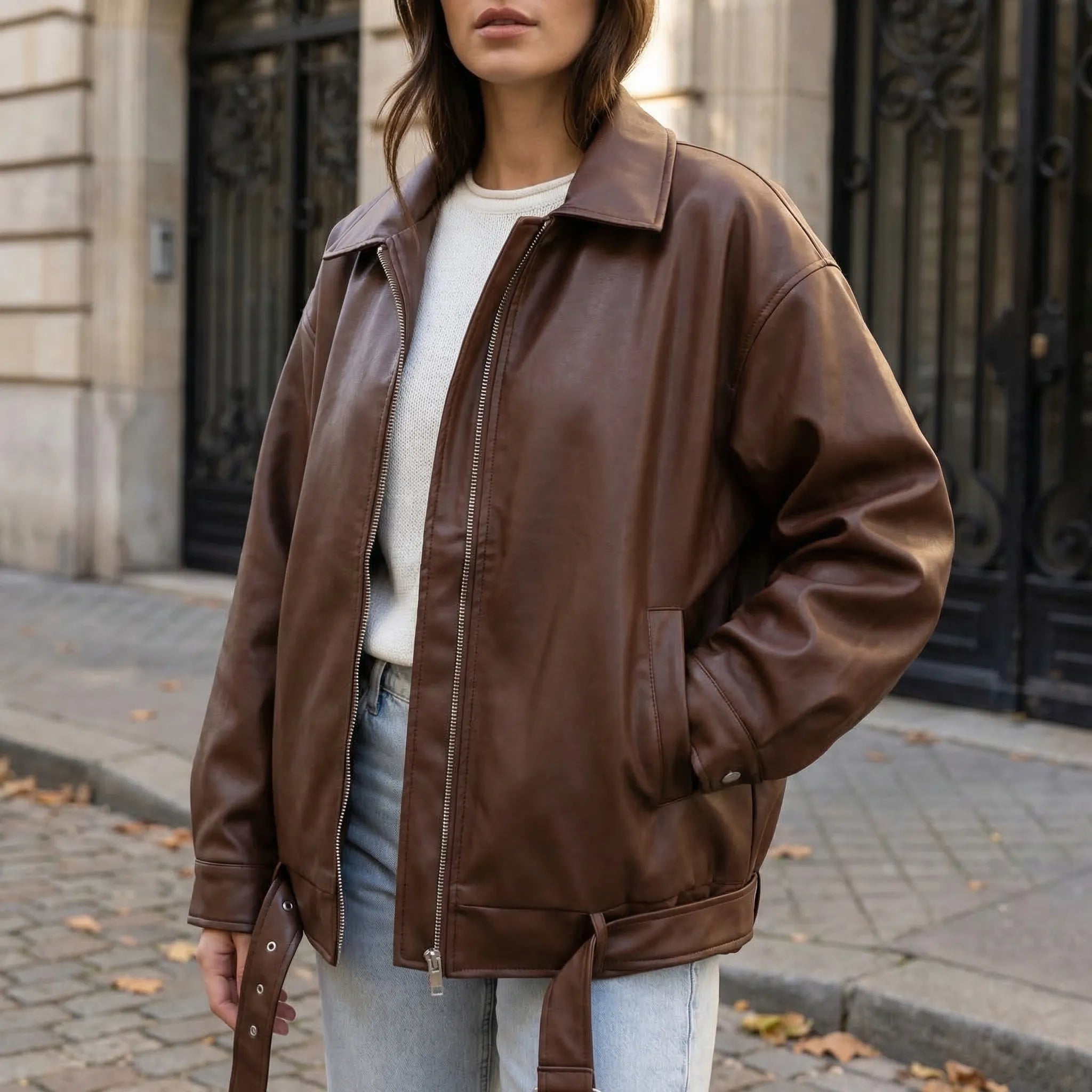 Nordspur | Retroflyn Oversized Vintage Bomber Jacket With Belt