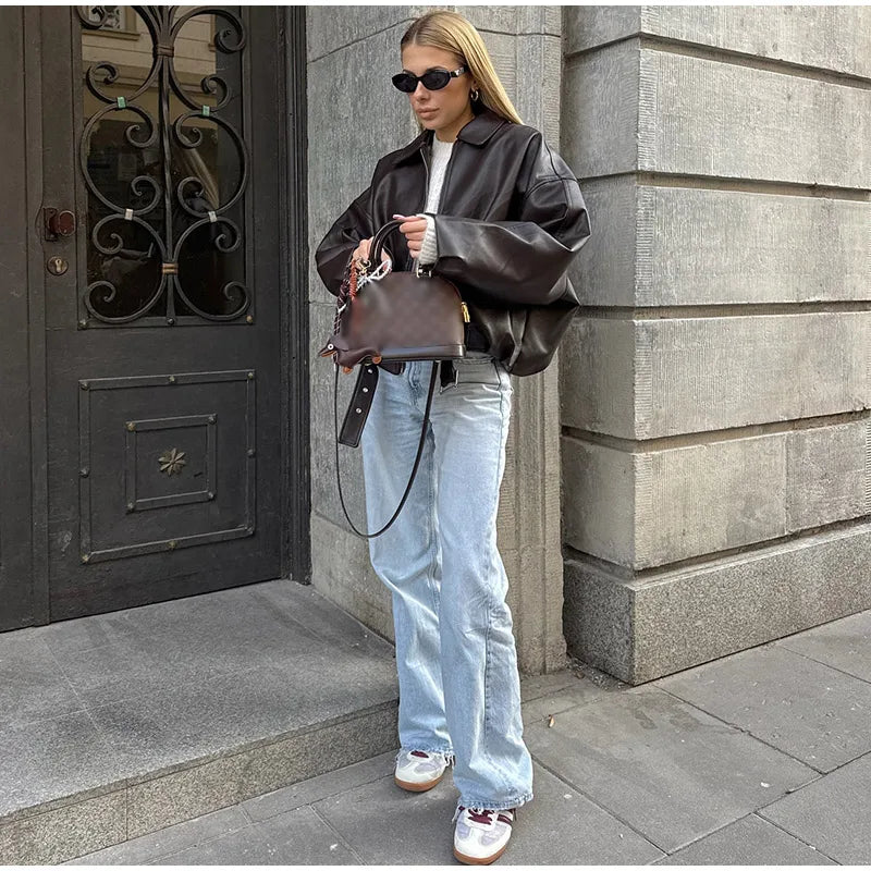 Nordspur | Retroflyn Oversized Vintage Bomber Jacket With Belt