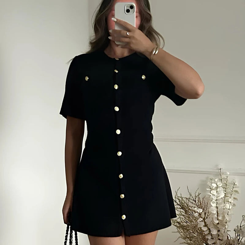 Nordspur | Ribbette Ribbed Knit Mini Dress With Metal Buttons