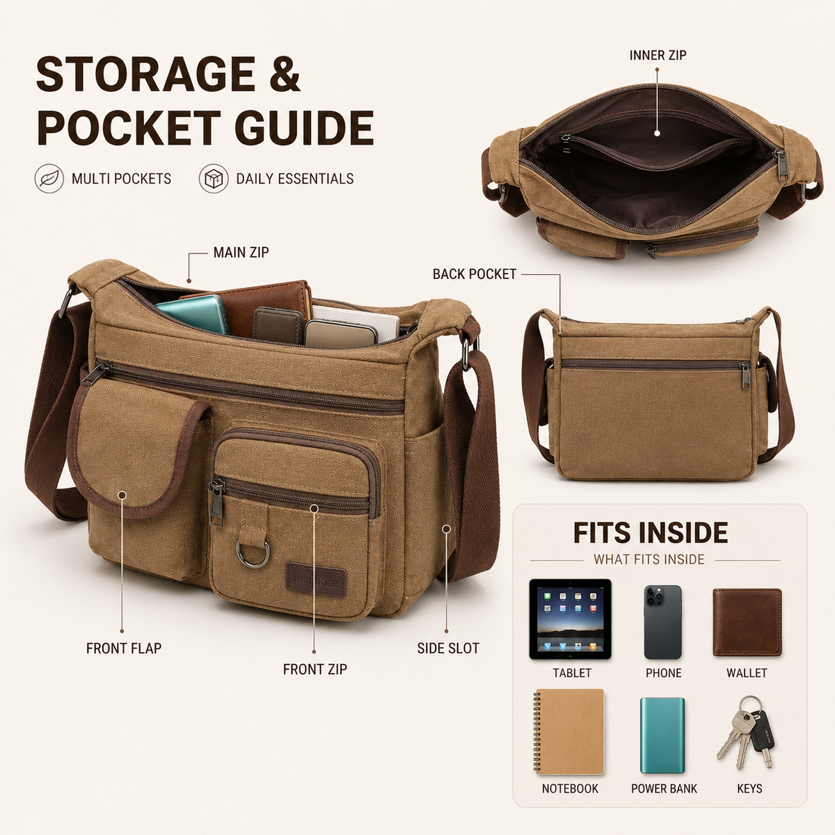 Nordspur | Rovlyn Vintage-Style Canvas Crossbody Bag