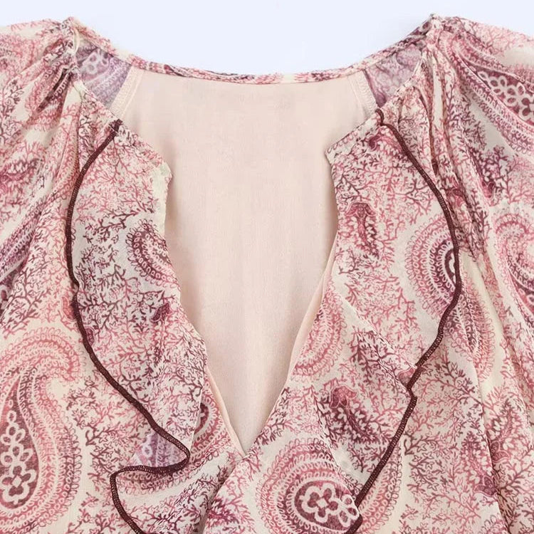 Nordspur | Ruffleyne Paisley Print Midi Dress With Cascading Ruffles
