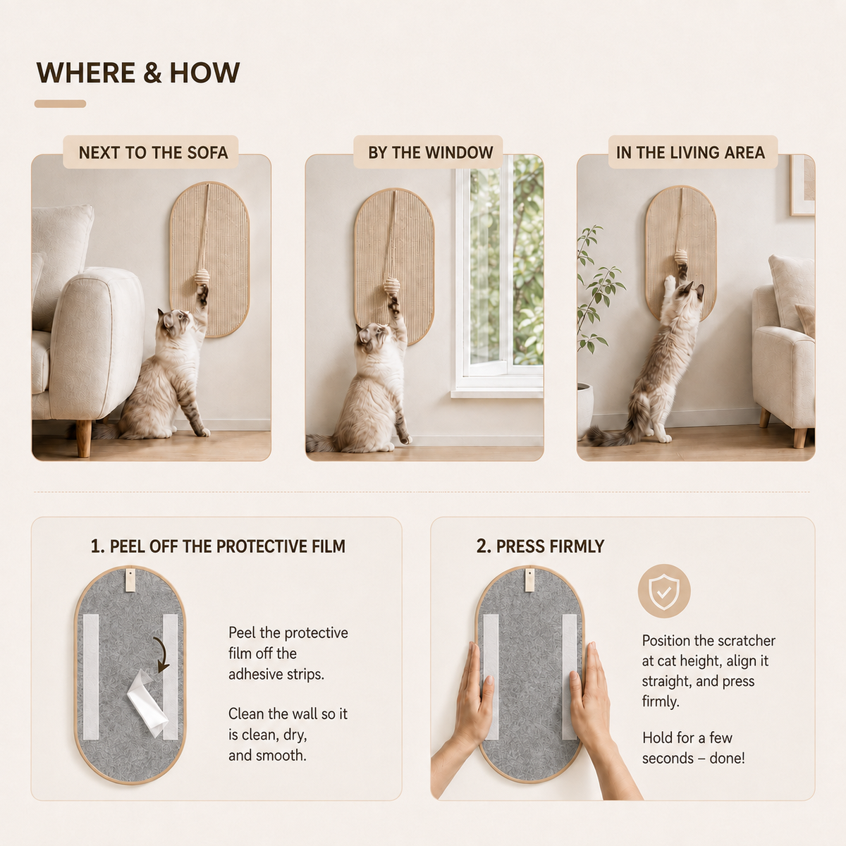 Nordspur | Scratchly Wall-Mounted Sisal Scratching Panel With Toy