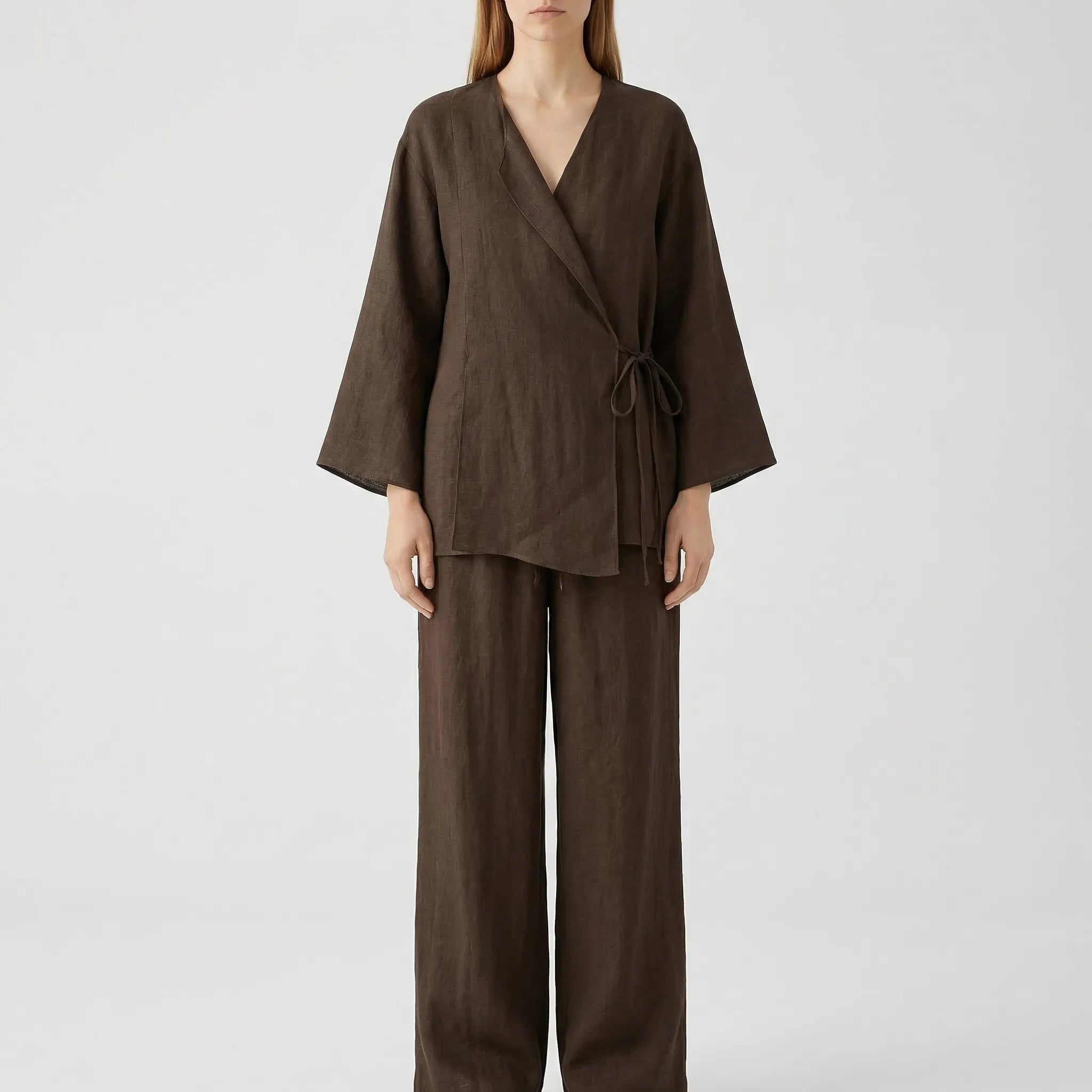 Nordspur | Serenvelle Wrap-Style Lace-Up Top And Wide-Leg Trouser Set
