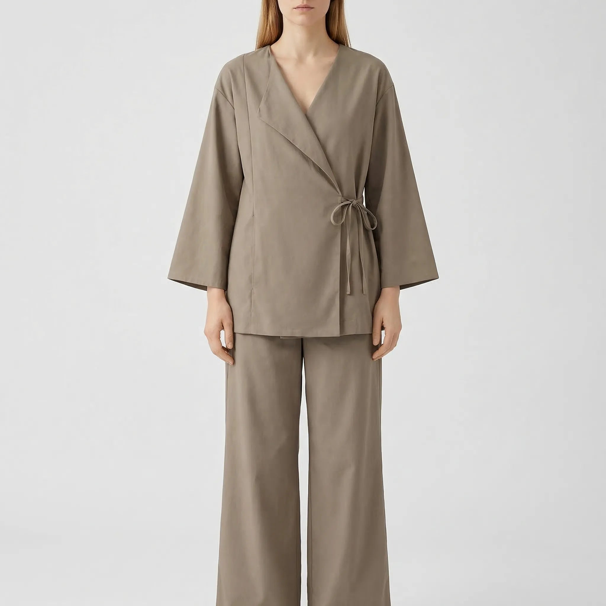 Nordspur | Serenvelle Wrap-Style Lace-Up Top And Wide-Leg Trouser Set