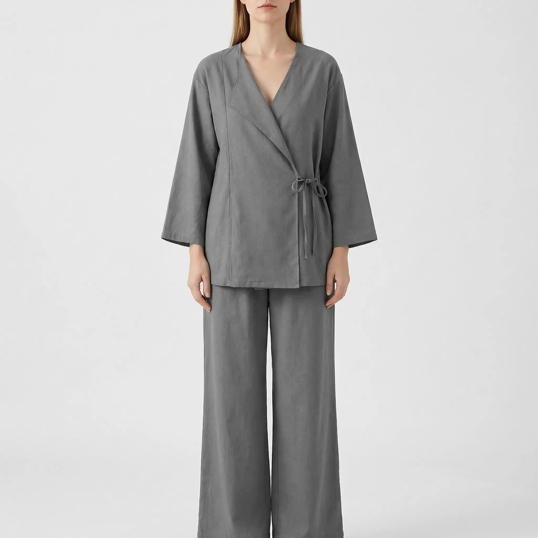 Nordspur | Serenvelle Wrap-Style Lace-Up Top And Wide-Leg Trouser Set