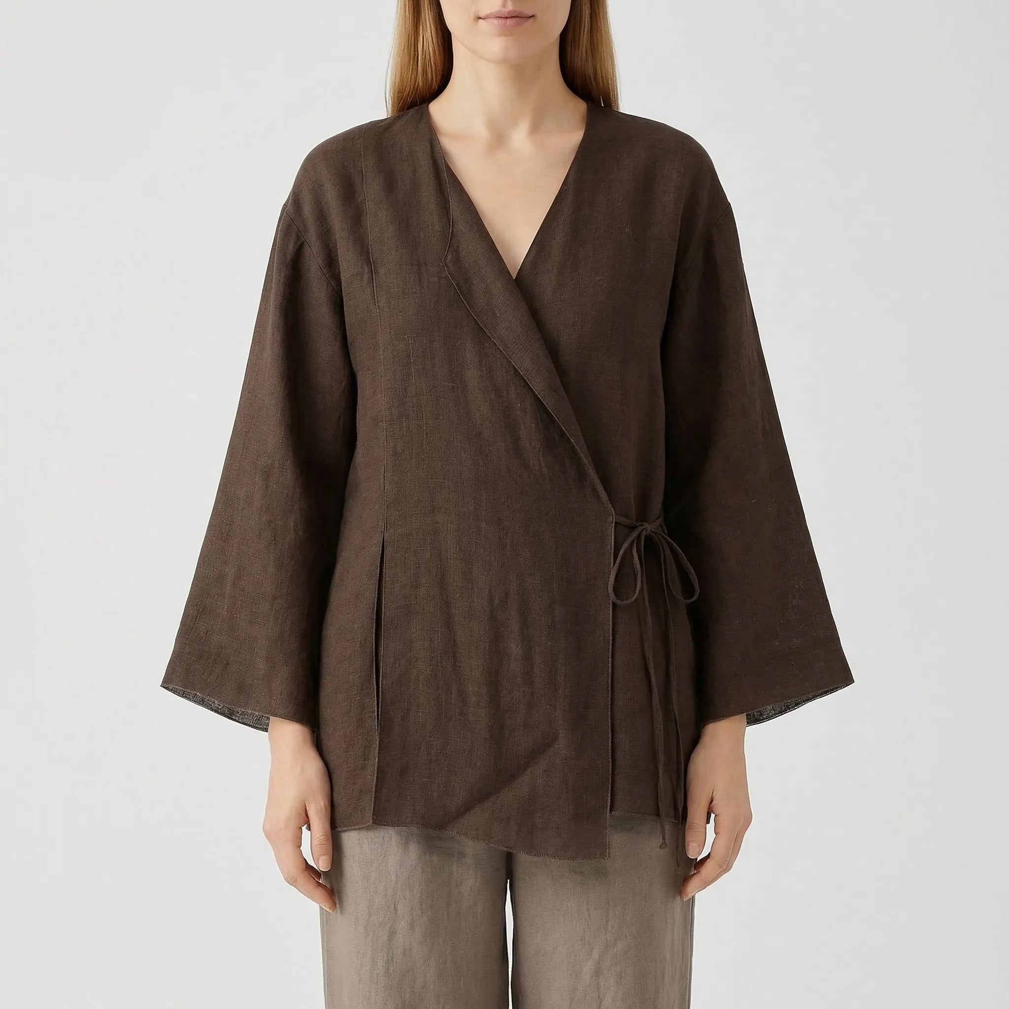 Nordspur | Serenvelle Wrap-Style Lace-Up Top And Wide-Leg Trouser Set