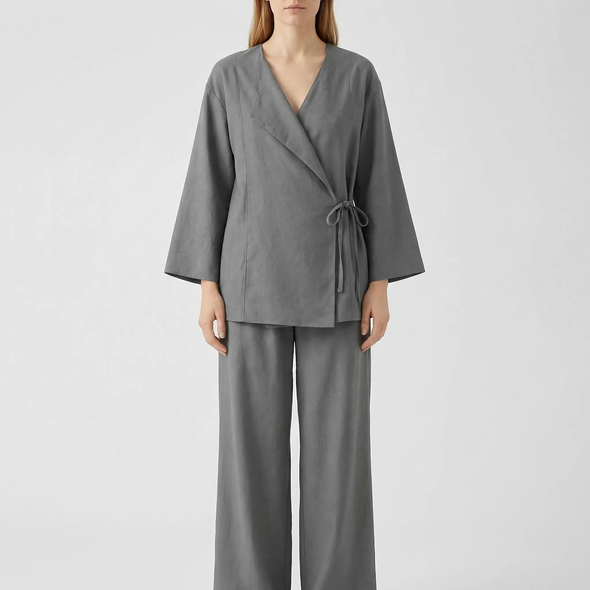Nordspur | Serenvelle Wrap-Style Lace-Up Top And Wide-Leg Trouser Set