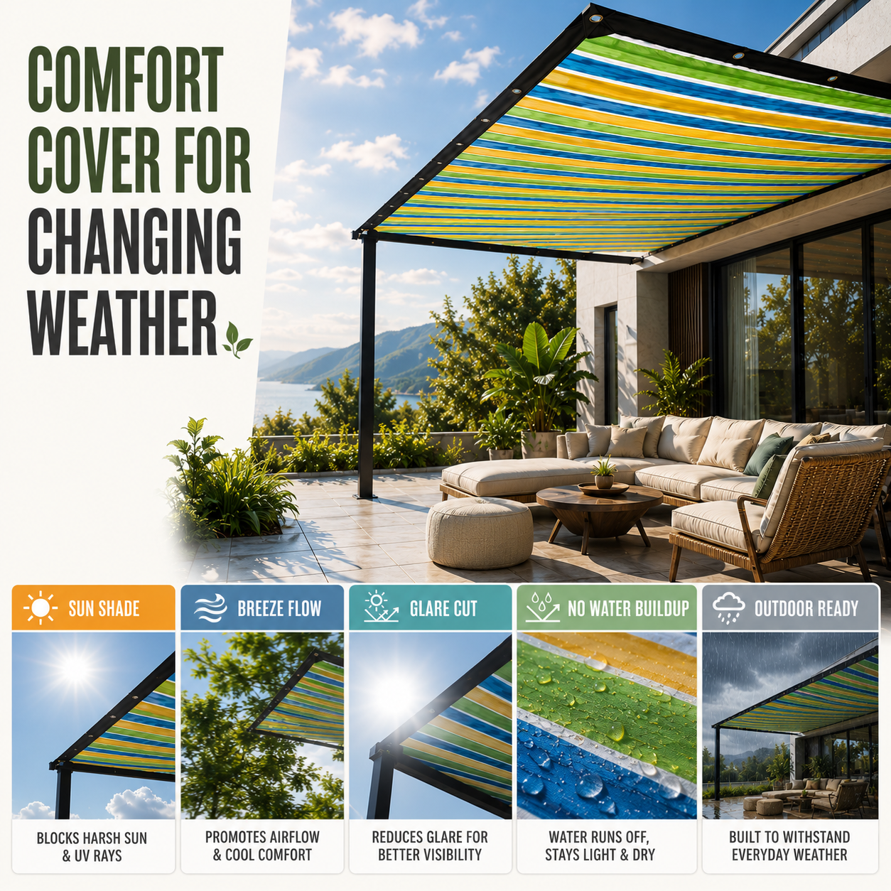 Nordspur | ShadeLoom Striped Outdoor Shade Canopy