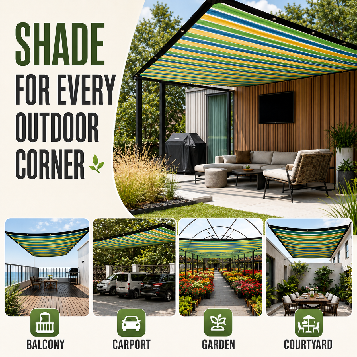 Nordspur | ShadeLoom Striped Outdoor Shade Canopy