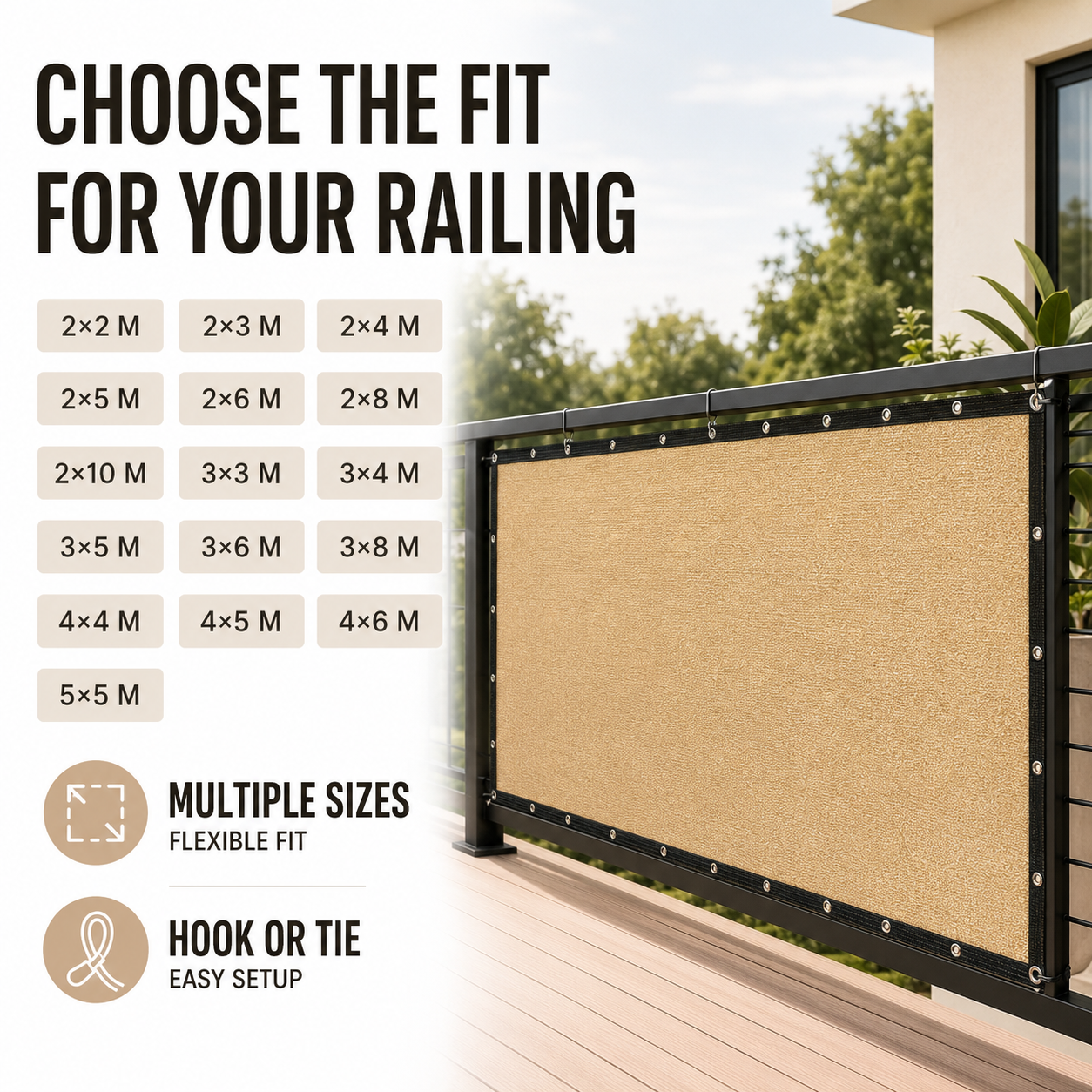 Nordspur | Shadeora Balcony Privacy Screen | Sun Shade & Wind Panel with Eyelets