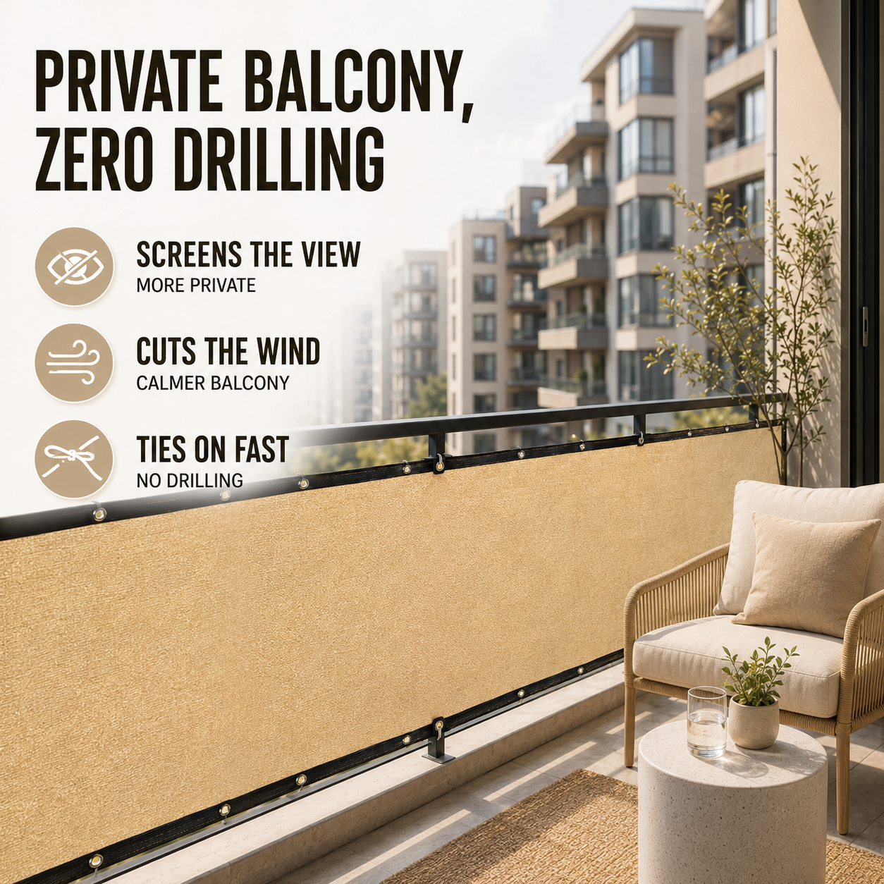 Nordspur | Shadeora Balcony Privacy Screen | Sun Shade & Wind Panel with Eyelets