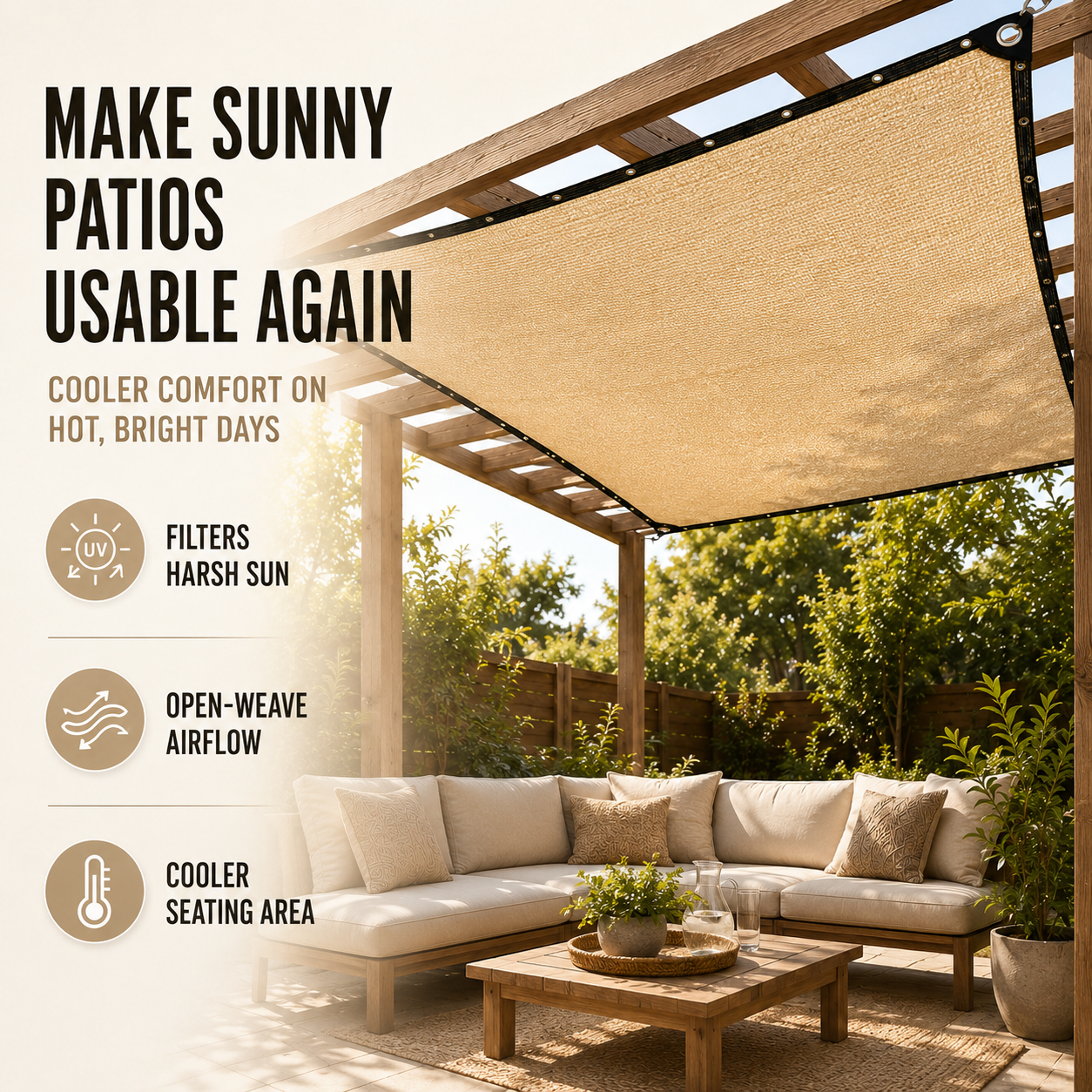 Nordspur | Shadeora Pergola Shade Sail | Patio Sun Shade Panel with Eyelets