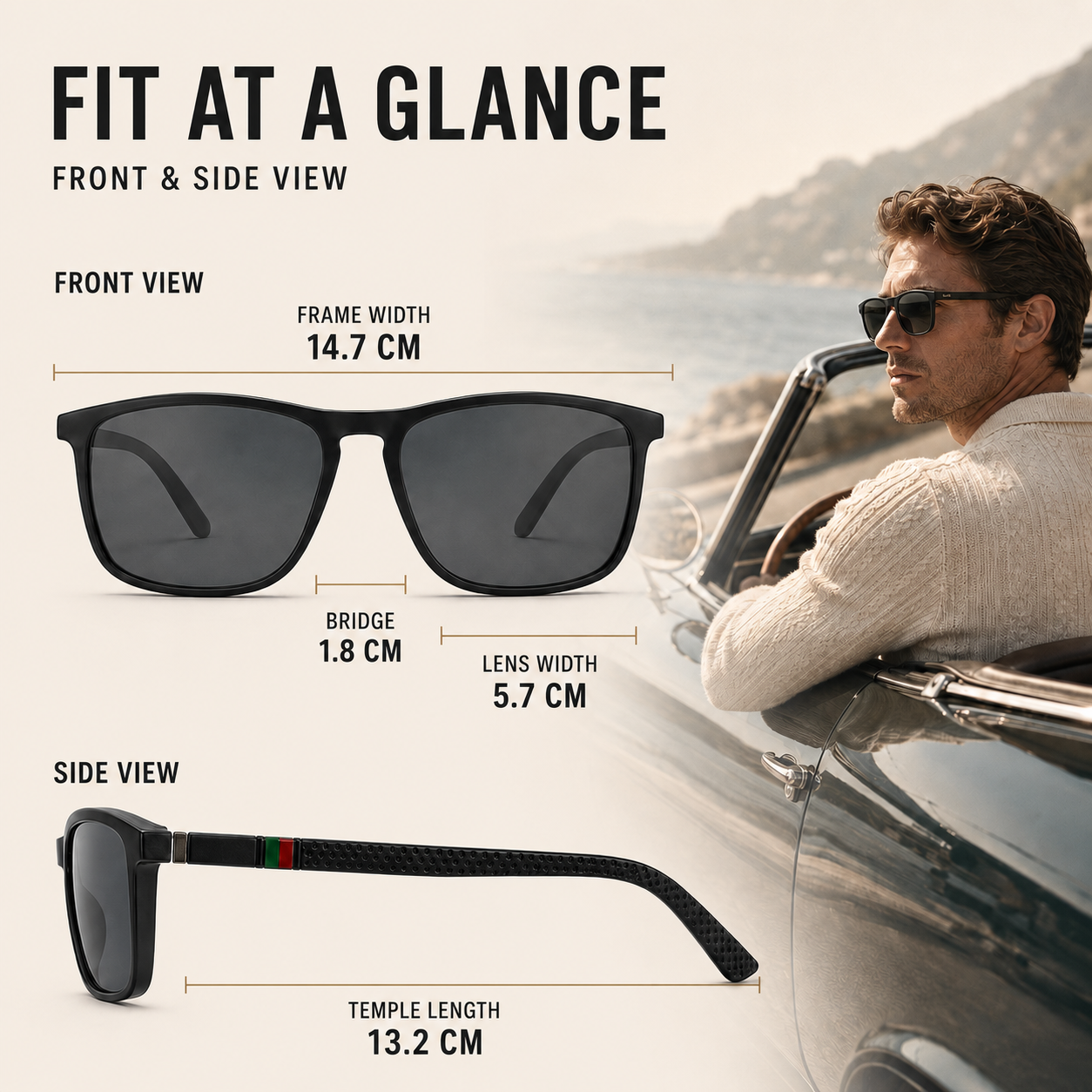Nordspur | Solaquen Square Frame Polarised Driving Sunglasses