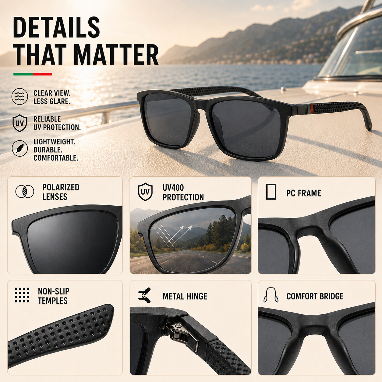 Nordspur | Solaquen Square Frame Polarised Driving Sunglasses