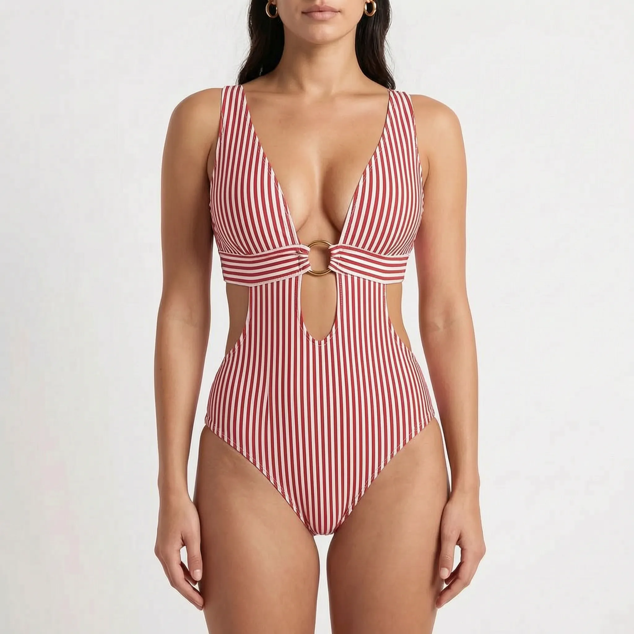Nordspur | Solarique Striped Cut Out One Piece Swimsuit