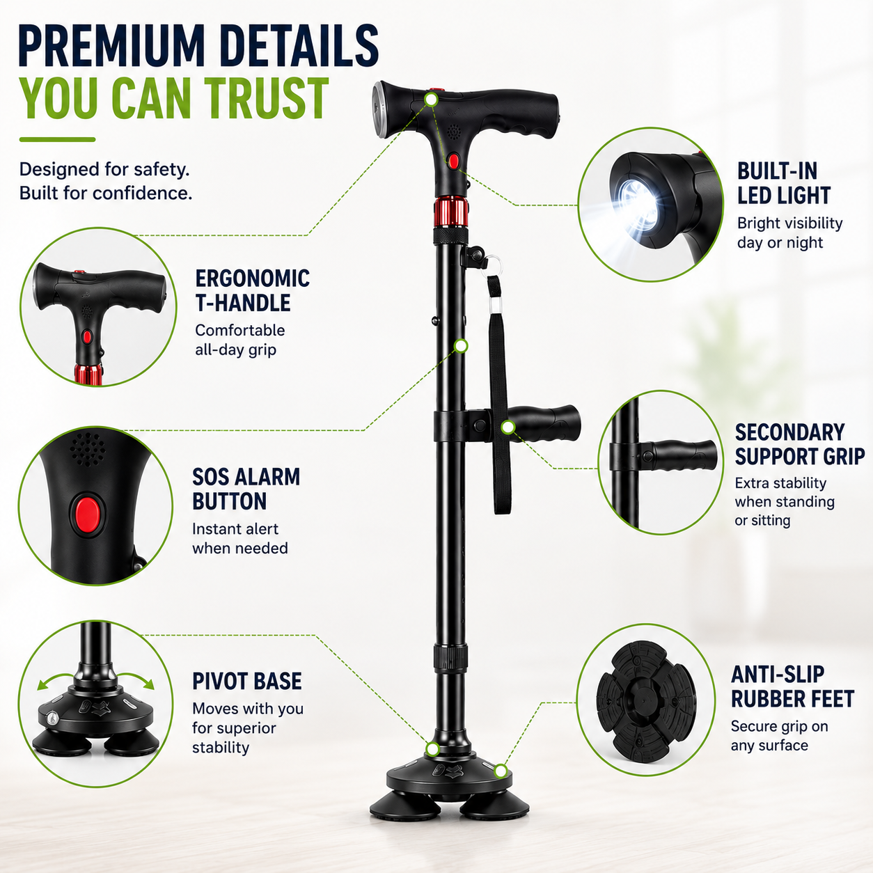 Nordspur | StabiliTrek Foldable Aluminum Quad Cane