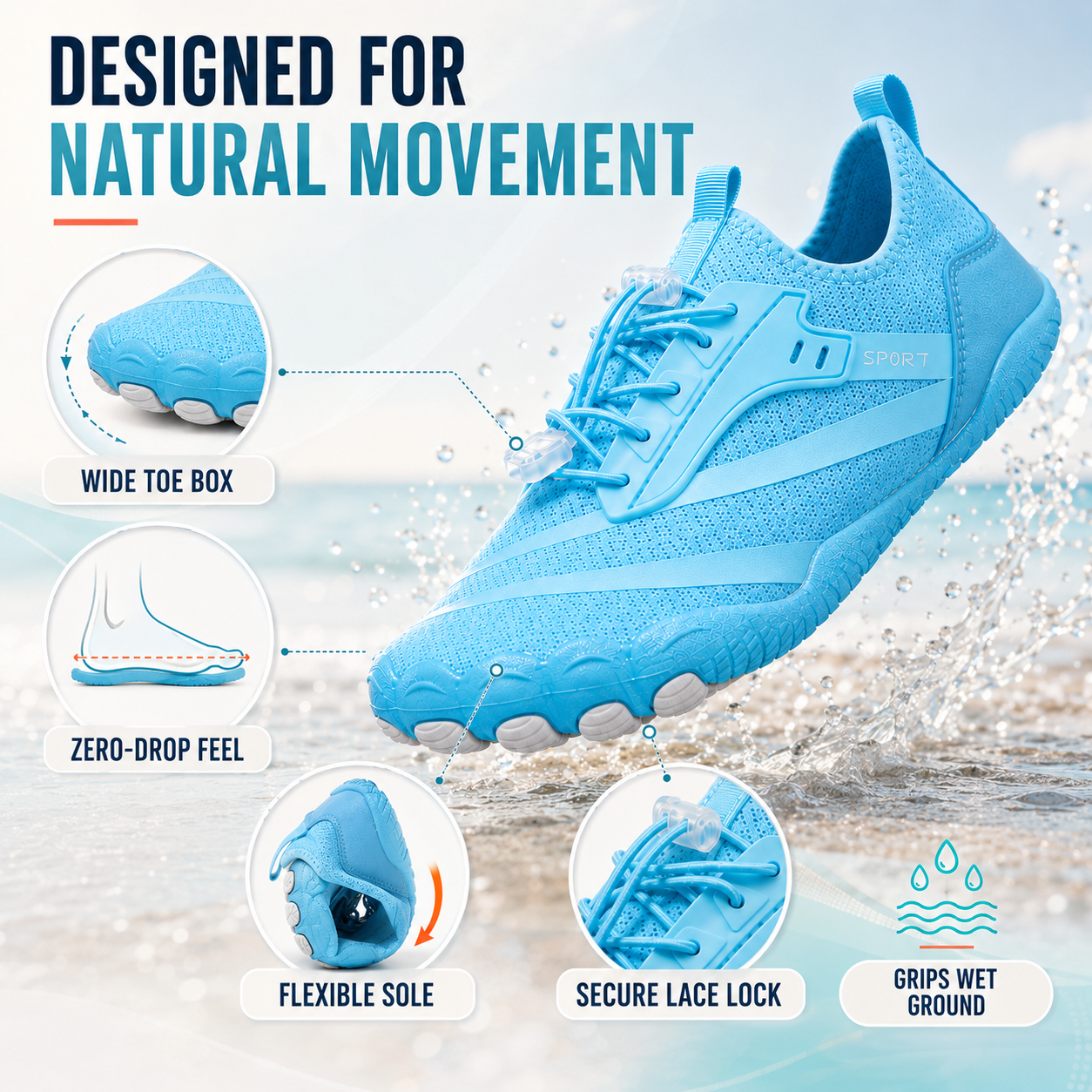 Nordspur | Strideox Barefoot Water Shoes | Quick-Dry Non-Slip Beach Shoe