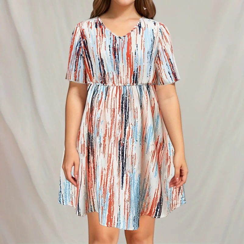 Nordspur | Stripeva Striped V-Neck Loose Fit Dress
