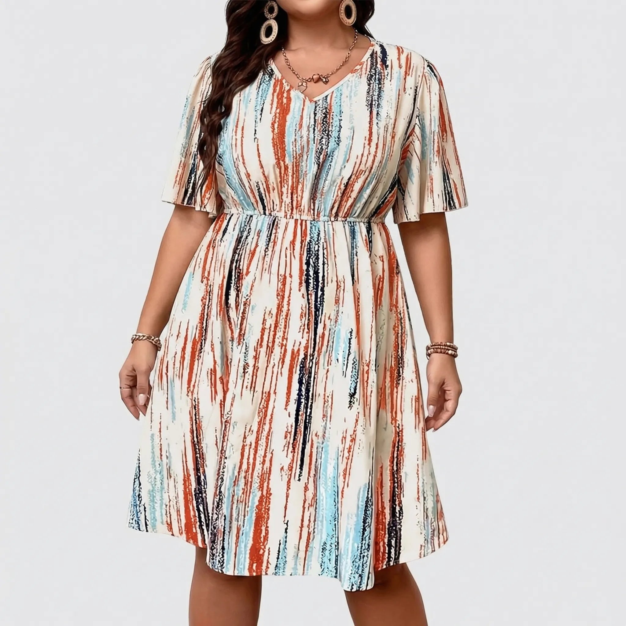 Nordspur | Stripeva Striped V-Neck Loose Fit Dress