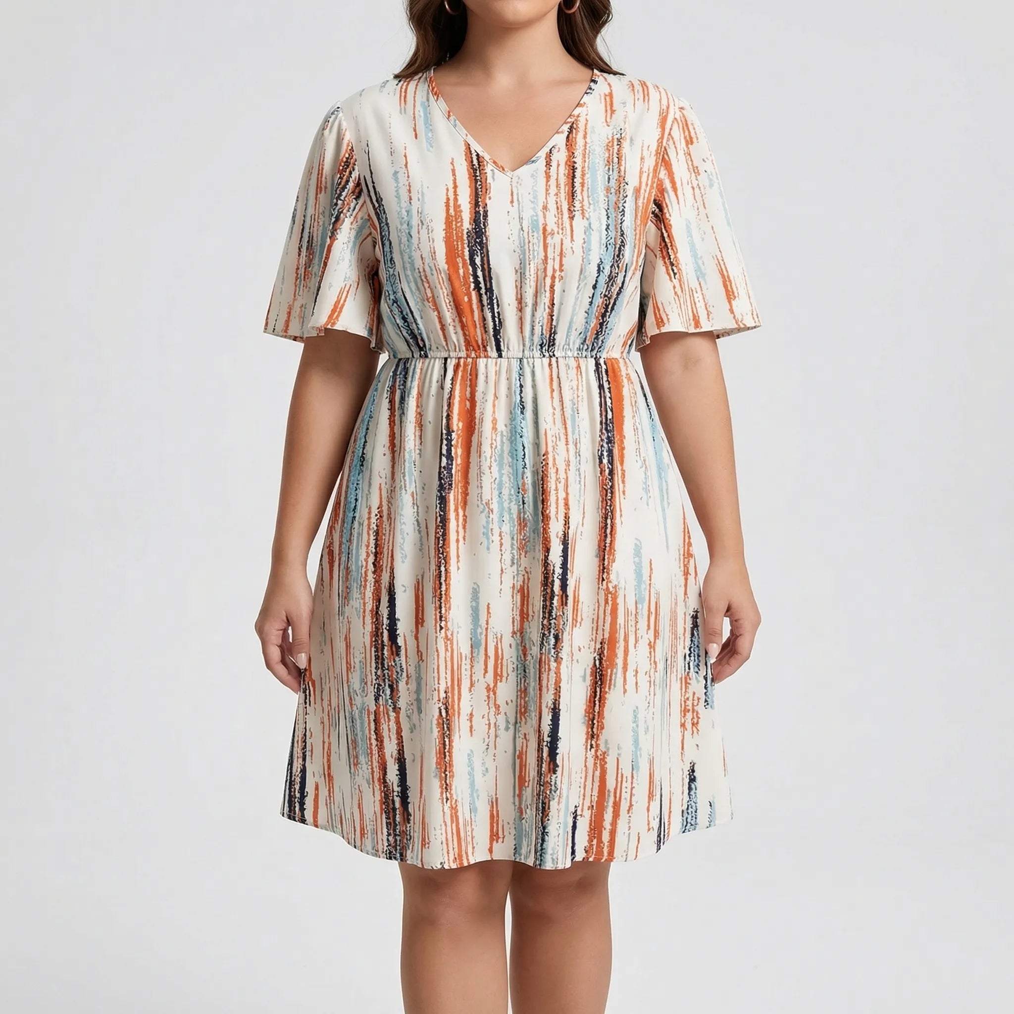 Nordspur | Stripeva Striped V-Neck Loose Fit Dress
