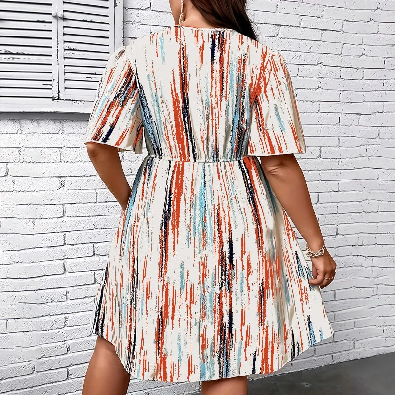 Nordspur | Stripeva Striped V-Neck Loose Fit Dress