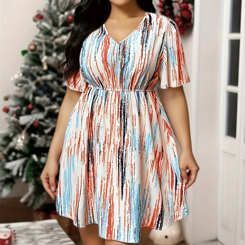Nordspur | Stripeva Striped V-Neck Loose Fit Dress