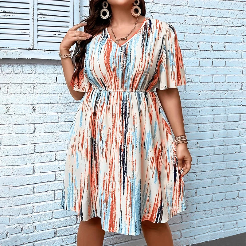 Nordspur | Stripeva Striped V-Neck Loose Fit Dress