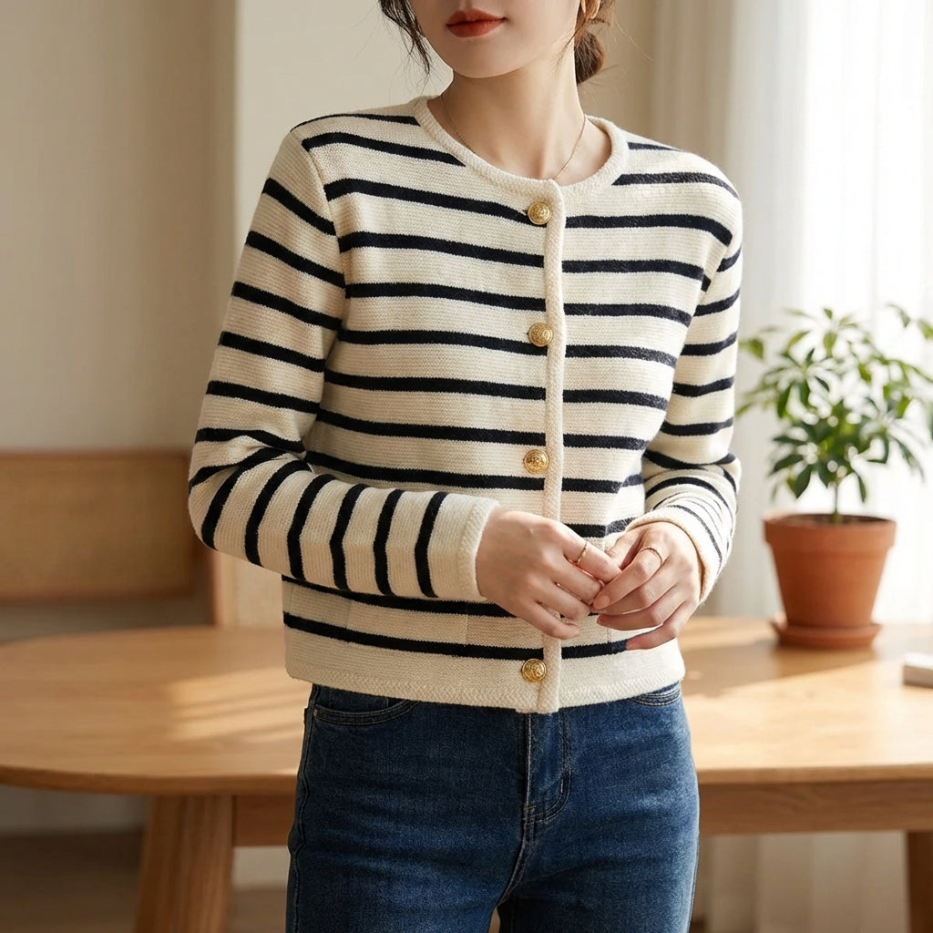 Nordspur | Strivelle Cropped Stripe Button Cardigan