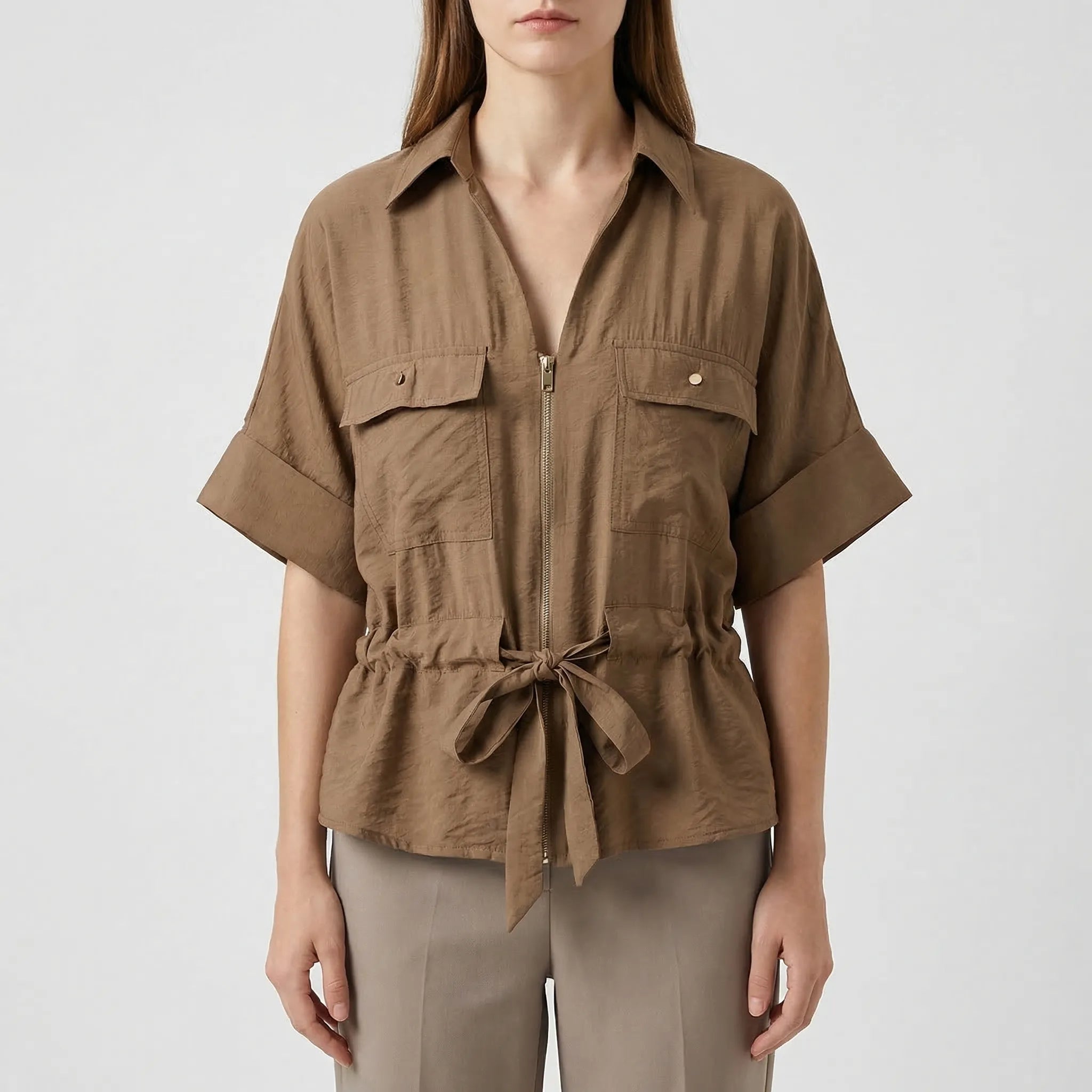 Nordspur | Summerelle Zip-Front Belted Shirt And Wide-Leg Trouser Set
