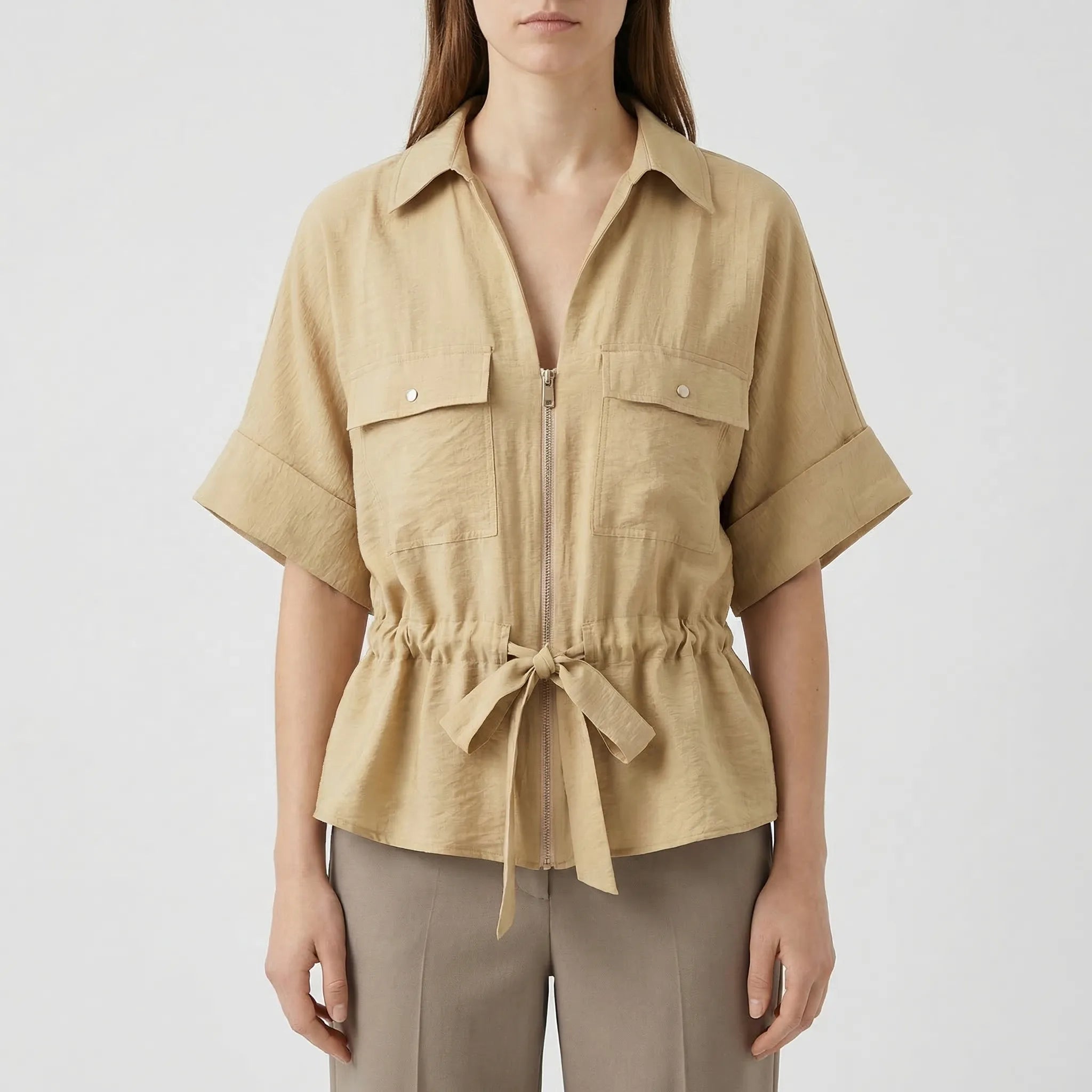 Nordspur | Summerelle Zip-Front Belted Shirt And Wide-Leg Trouser Set