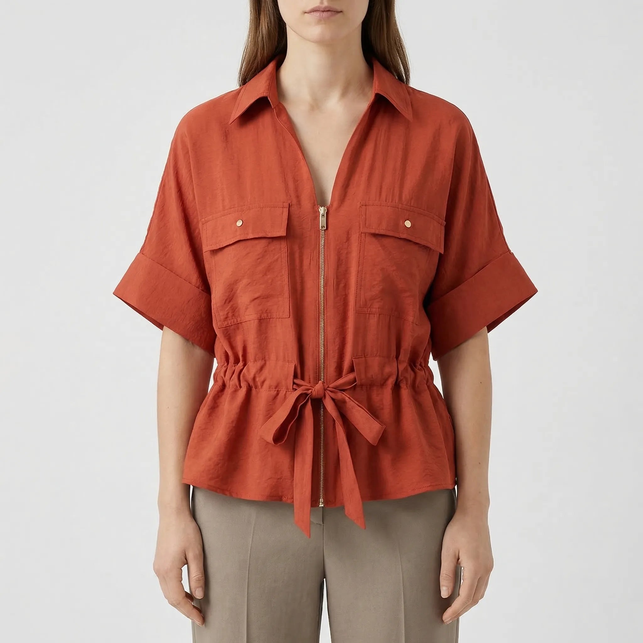 Nordspur | Summerelle Zip-Front Belted Shirt And Wide-Leg Trouser Set